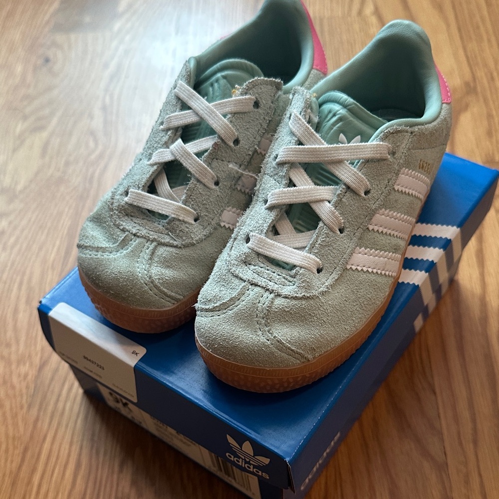 Adidas Kids' Light Green and Pink Sneakers